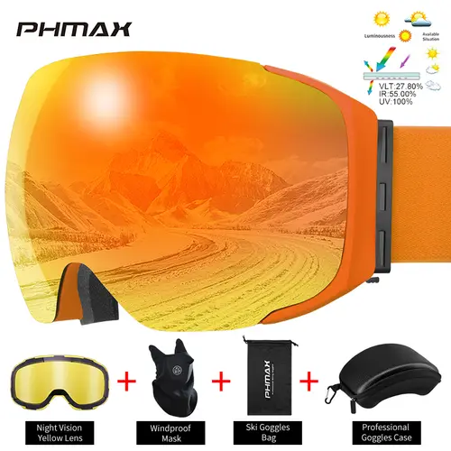 PHMAX Pro Ski Goggles UV400 Anti-fog Eyewear Magnetic Lens Night Vision Yellow Lens Outdoor Sports Snowboard Big Snow Goggles - Image 10