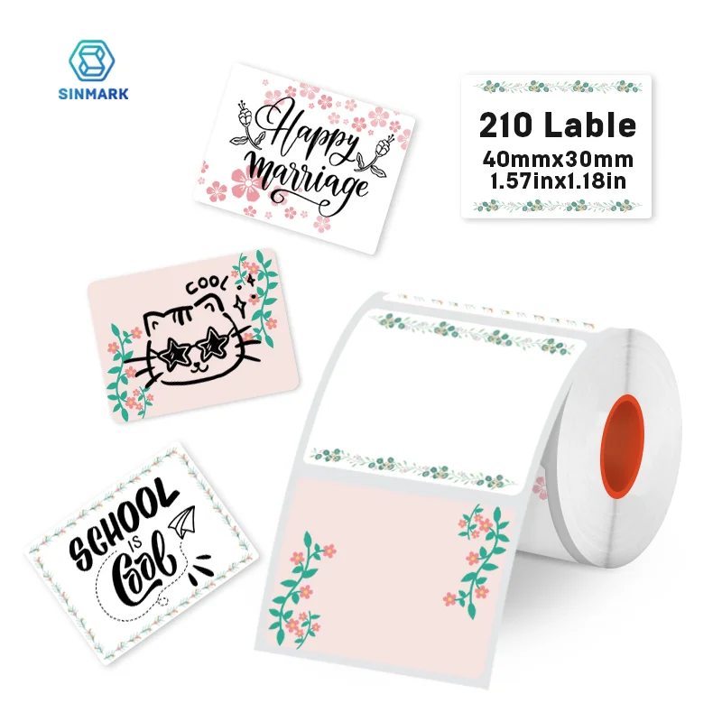 KAYSION Label Paper with Pattern 4 Colors 210 Pcs/Roll Self-Adhesive Stickers for Thermal Printers Creative DIY Tag