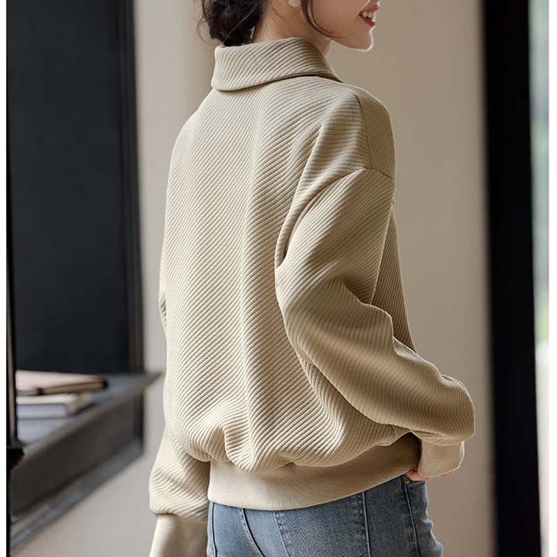 Autumn Winter Women Elegant Sweatshirts Long Sleeve Loose Casual Thick Pullovers Buttons Warm Tops Outwear Jumpers Oversize Pull