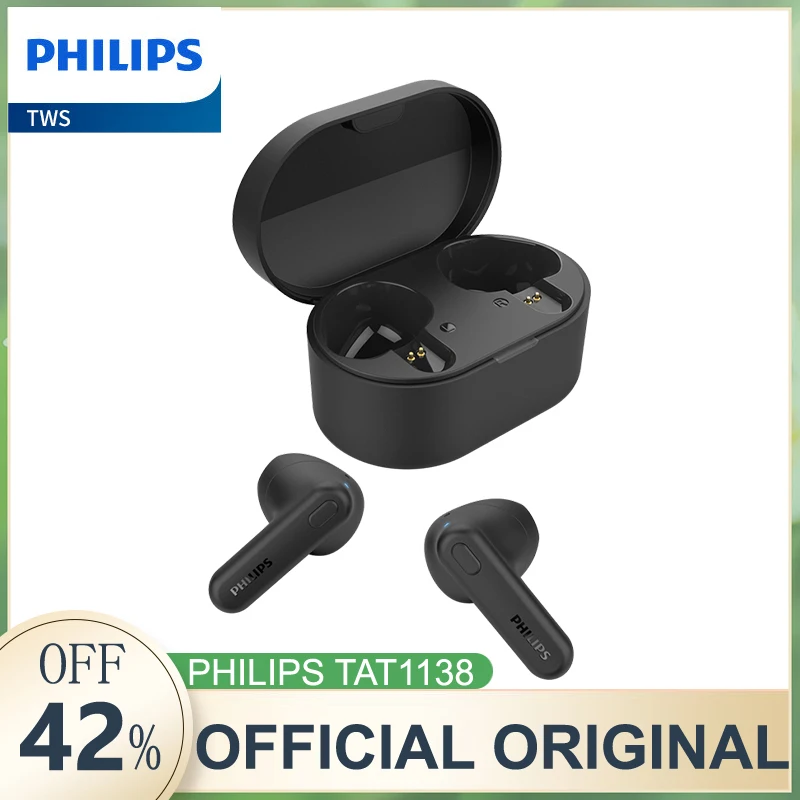 

Philips TAT1138 Earphone Wireless Bluetooth 5.3 Headphone HiFi Stereo Sport Earbuds HD Mic Call Headset Fast Charging Long Life