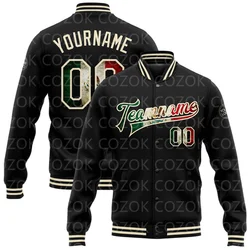 Custom Brown Green 3D Printed Baseball Button Jacket Bomber Full-Snap Varsity Letterman Jacket