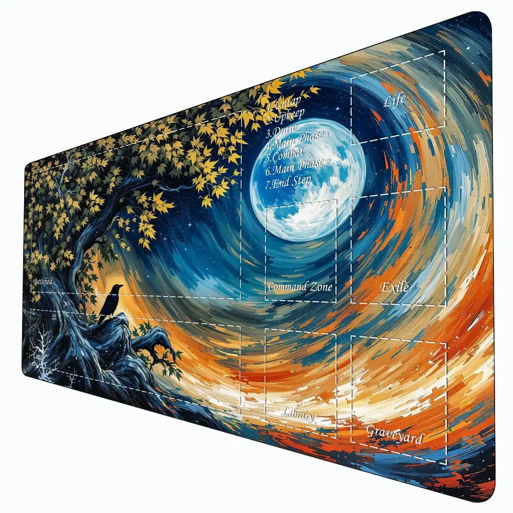 

Magic Card Gaming Mat with zone Abstract art moon theme mtg playmat desk mat Commander Playmat suitable for Game gathering