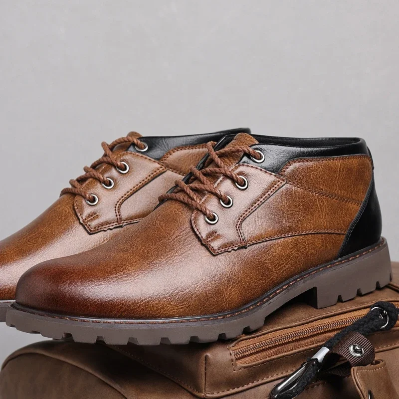 Retro Men Boots High Quality Leather Men Ankle Boots Outdoor High Top Casual Shoes Luxury Designer Punk Men Motorcycle Boots New - Image 3