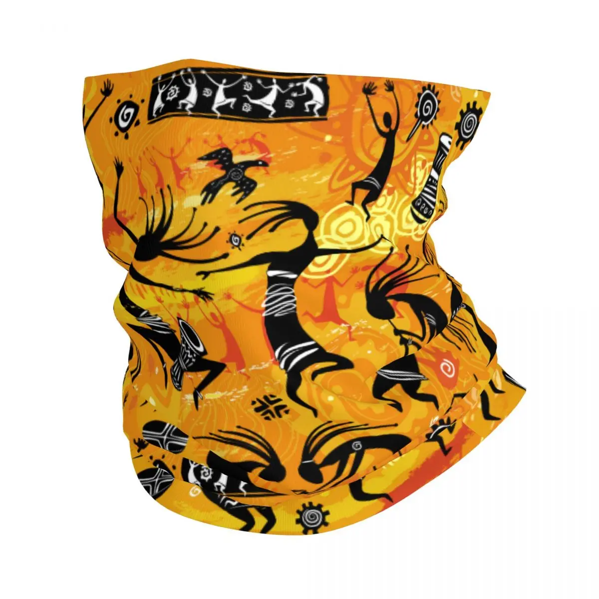 Dancing Figures Thin Wrap Scarf Bandana Tribal Art Neck Gaiter Face Cover Headband