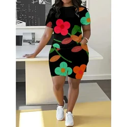 Gorąco sprzedająca się moda Plus Size Printed Office Lady Short Pants Ladies T-shirt Pullovers Wygodne dwuczęściowe stroje oversize