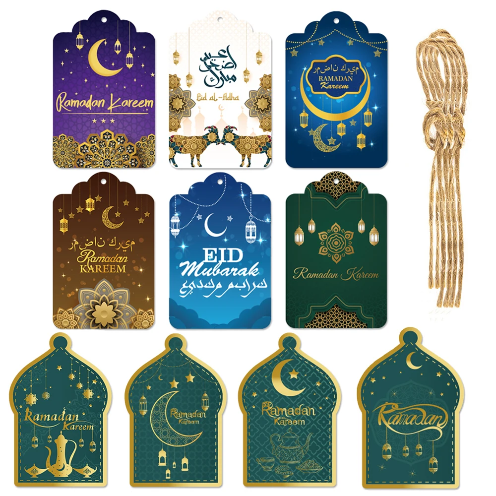 60pcs Eid Mubarak Gift Tag Lables Islam Muslim Festival Party Decoration Ramadan Kareem Gift Bag Box Hang Tag Eid Al Adha Party