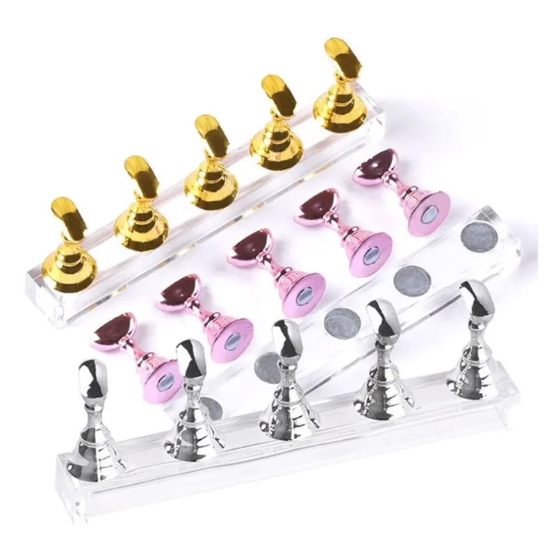 5pcs/Pack Chess Magnetic Nail Holder Practice Display Stand Gold Silver Rose-Golden Showing Shelf Gel Polish Display Stand Tools