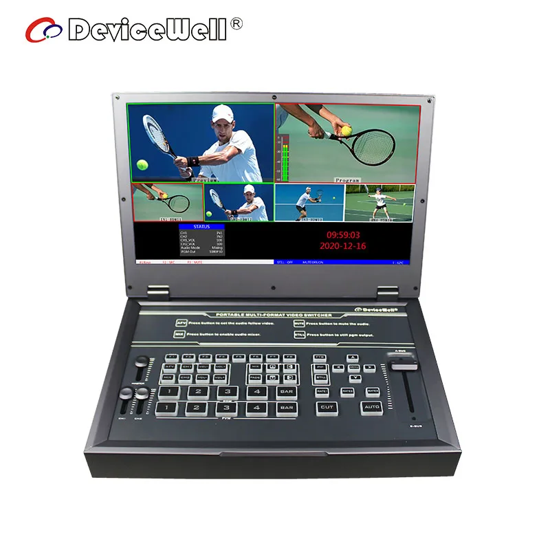 DeviceWell HDS9125 New 5-CH 4 For 1 DP Aluminum Video Switcher With PGM/Multiview Outputs For OBS Streaming