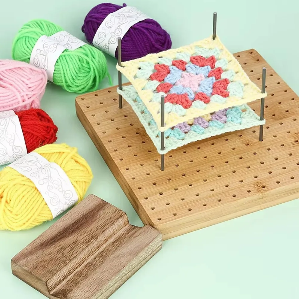Wooden Crochet Block Plate Reusable Handcrafted Crochet Knitting Board Bamboo Grid Crochet Weaving Knitting Blocking Mat
