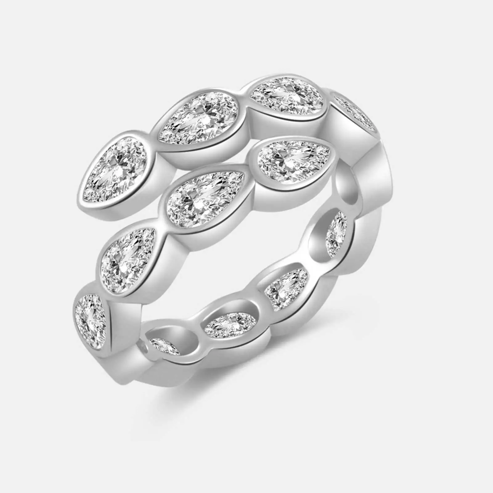 VEWANT Recyclable 925 Sterling Silver Pear CZ Zircon Snake Ring Luxury Resizable Women Adjustable Fine Jewelry