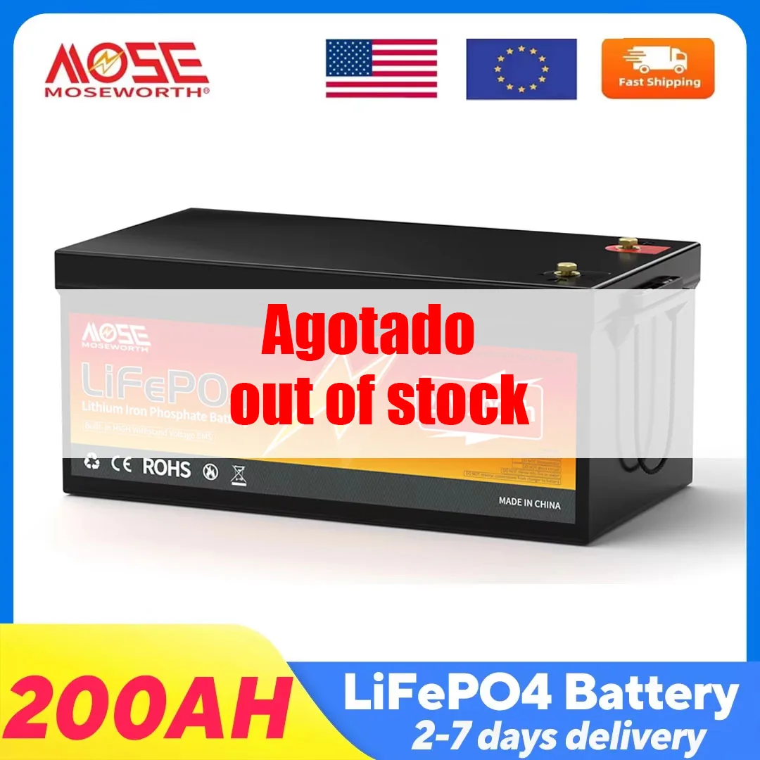 MOSEWORTH 24V 200Ah LiFepo4 Battery Built in 200A BMS Rechargeable Lithium Batteries for Boat Marine RV Solar Trolling Motor