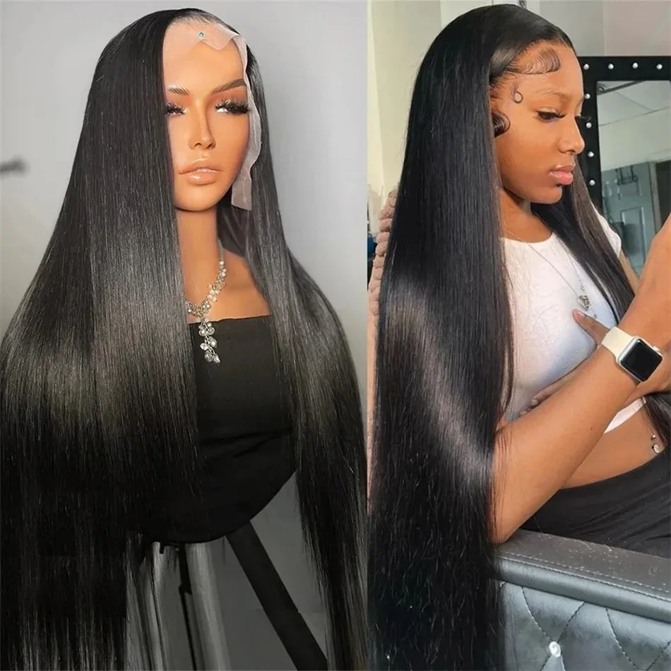 30Inch 13x6 HD Transparent Straight Lace Front Human Hair Wig Brazilian Remy 13x4 Closure Lace Frontal Wig For Women 250 Density