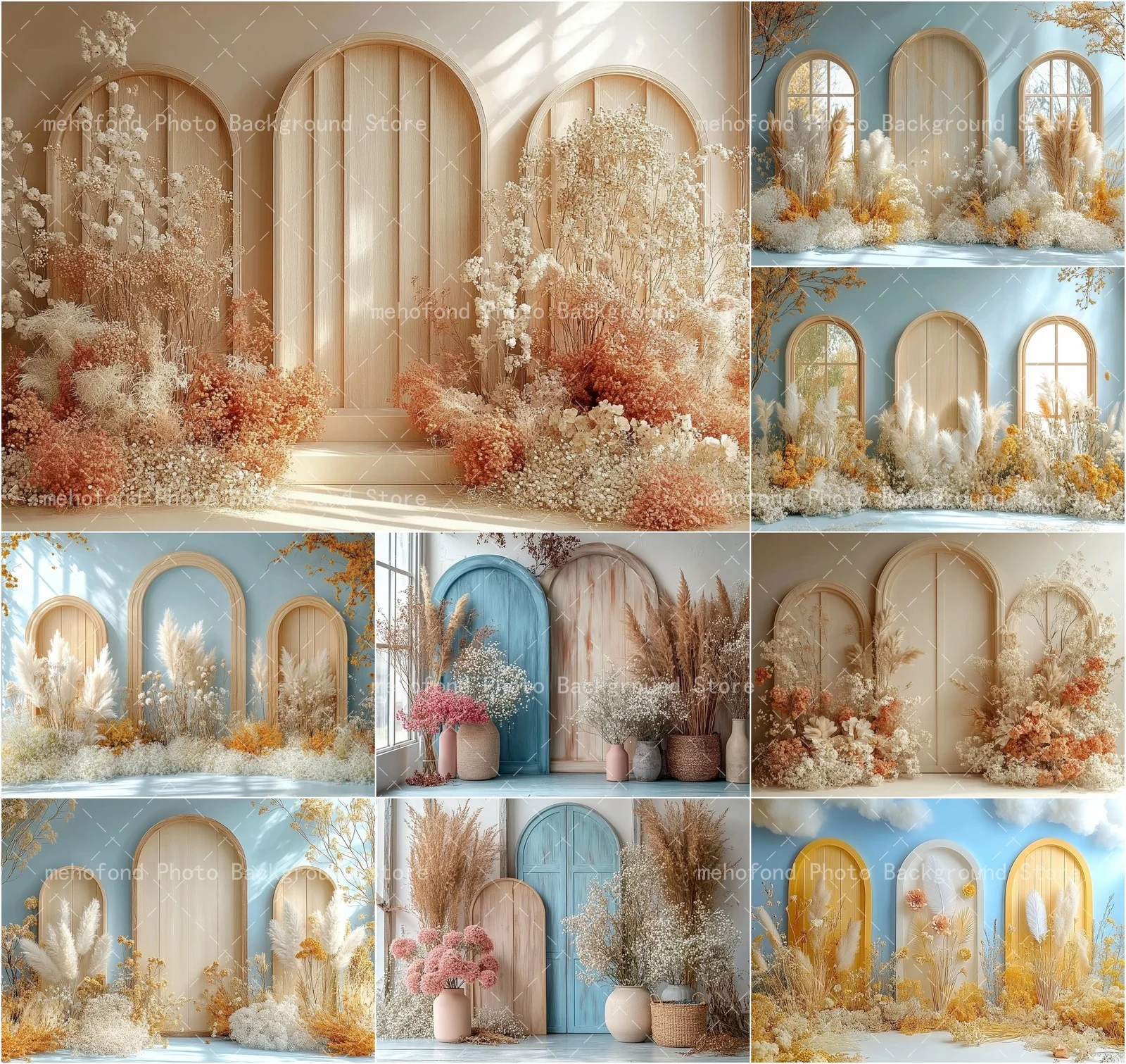 Mehofond Photography Background Warm Wabi Sabi Style Floral Natural Wood Color Dried Flowers Gentle Pregnant Women's Photo