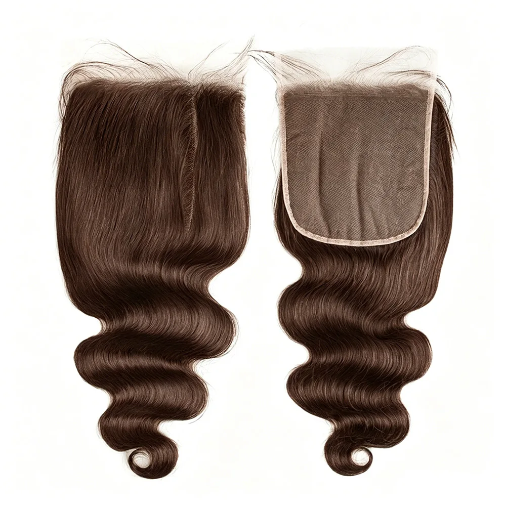 

#4 Color Brown Closure Virgin Raw Human Hair 5x5 13x4 13x6 Lace Closure Frontal HD Transparent Lace Hair Closure for Wig Make