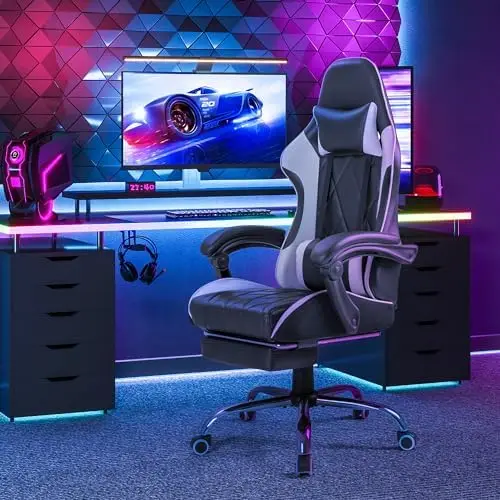 Gaming Chair, Computer Chair with Footrest and Massage Lumbar Support, Ergonomic High Back Video Game Chair with Swivel view 6