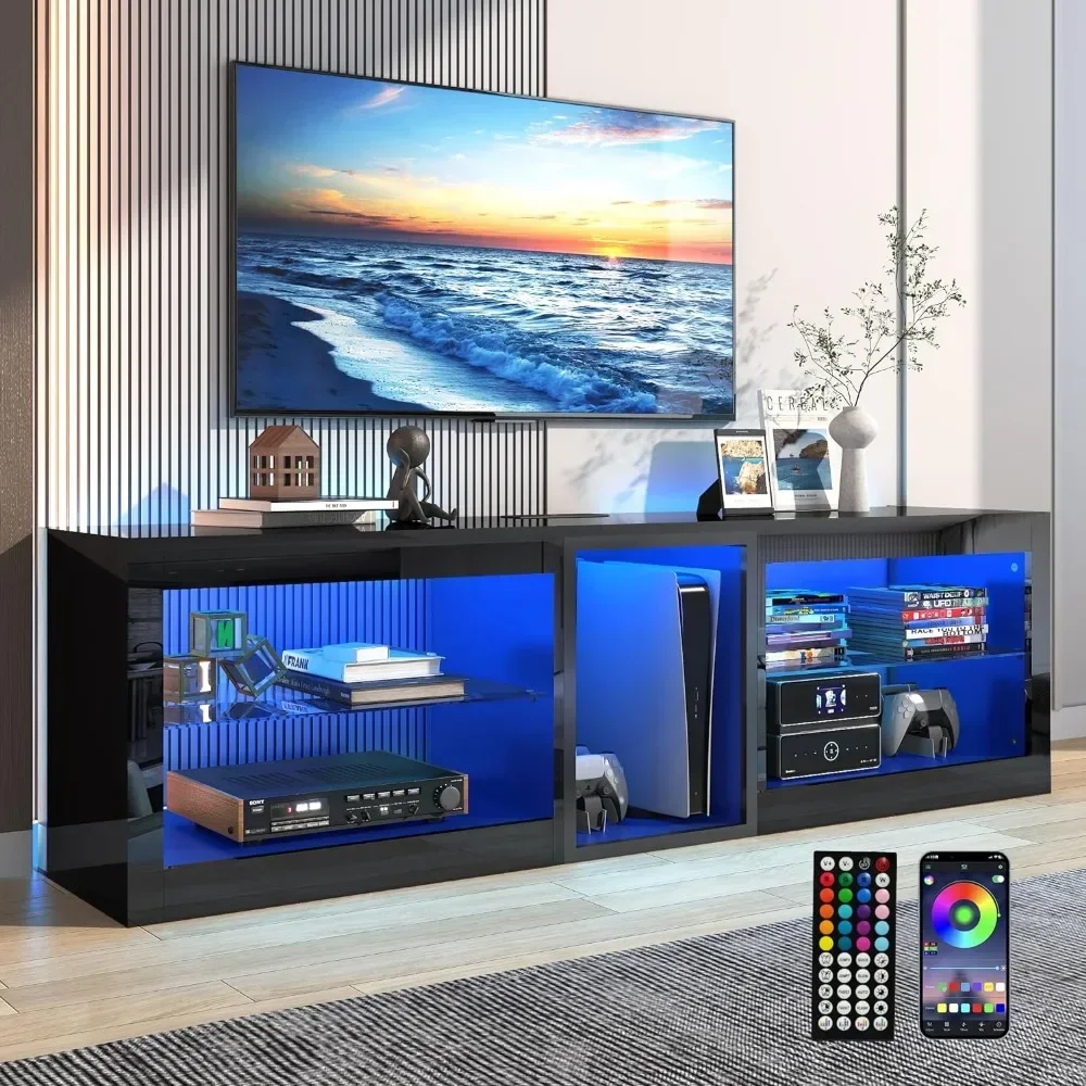 LED TV Stands for Living Room w/60,000-Colors Lights&6.5ft Power Outlet for 55 60 65 70iAdjustable Shelves for Gameroom/Bedroom