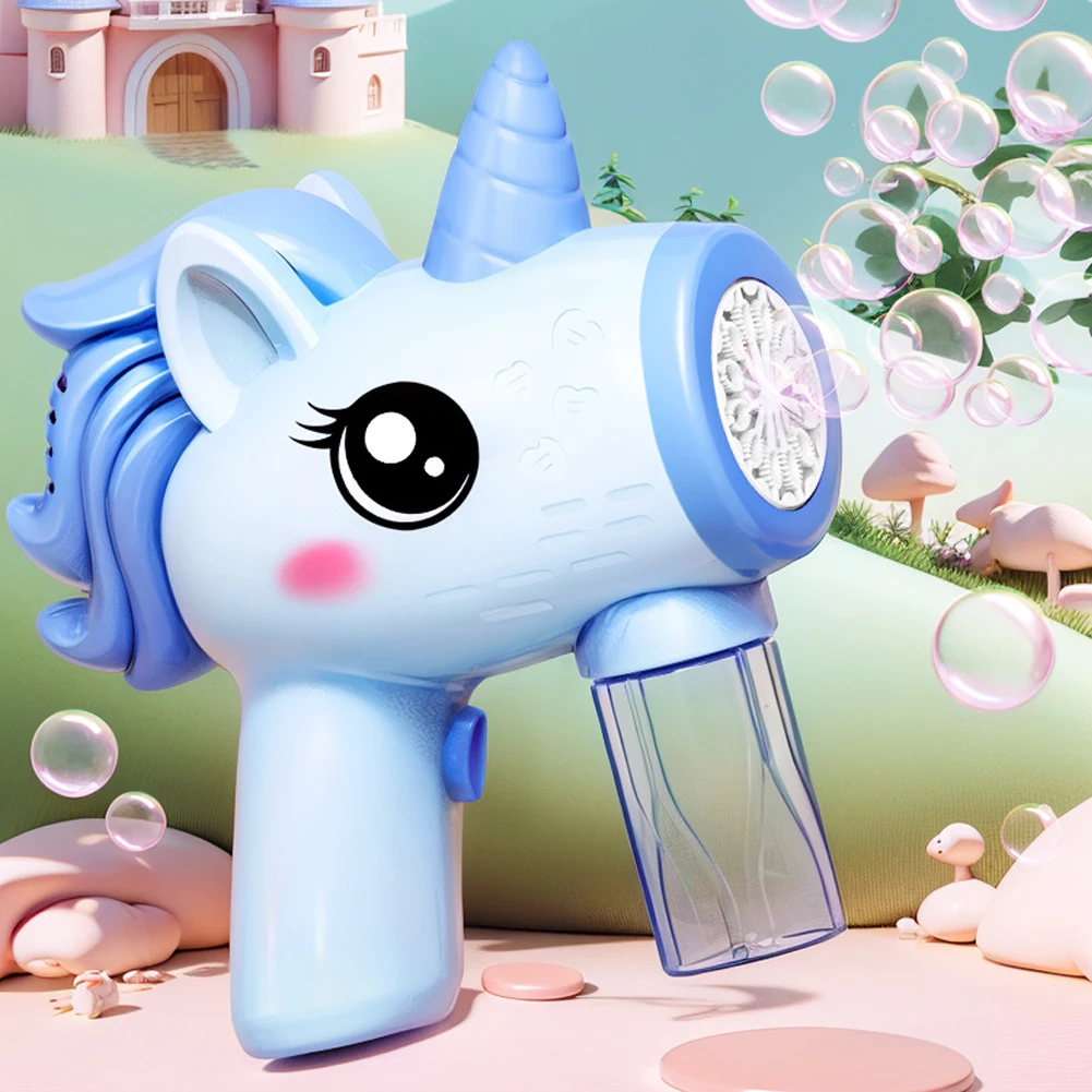 Elektrische Einhorn-Seifenblasenpistole, automatischer Seifenblasenmacher mit Licht, Seifenblasenblaster, Geburtstagsgeschenke für Jungen und Mädchen im Alter von 3, 4, 5, 6 Jahren