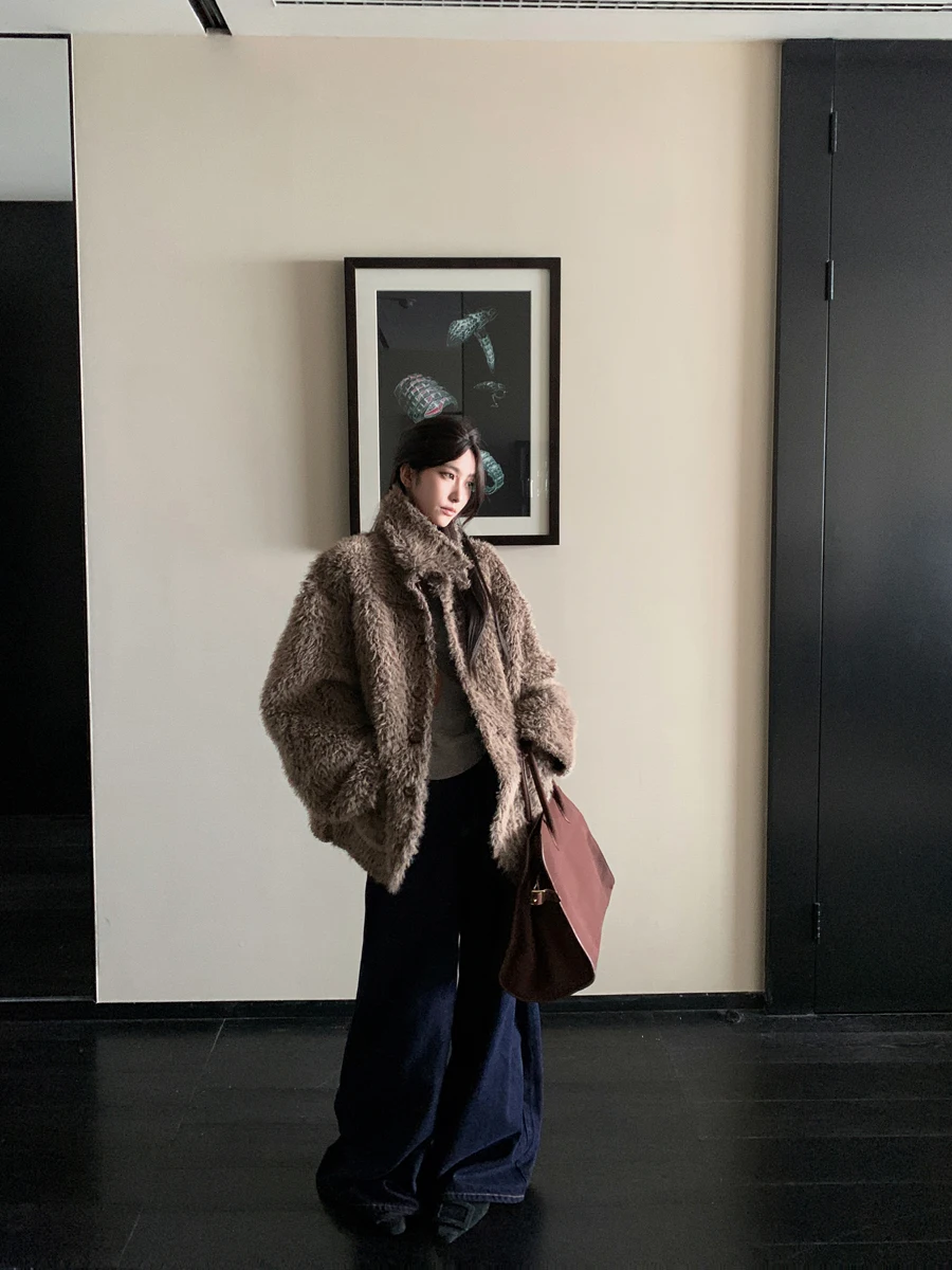 

SMBL RAIN High-End Double-Sided Wear Warmth Leather Coat Eco-Friendly Fur Inteated Outerwear Winter Street Sle Loose Fit