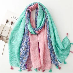 New Spain Fashion Patchwork Polka Floral Viscose Shawl Scarf Lady High Quality Wrap Pashmina Stole Bufanda Muslim Hijab 180*90Cm