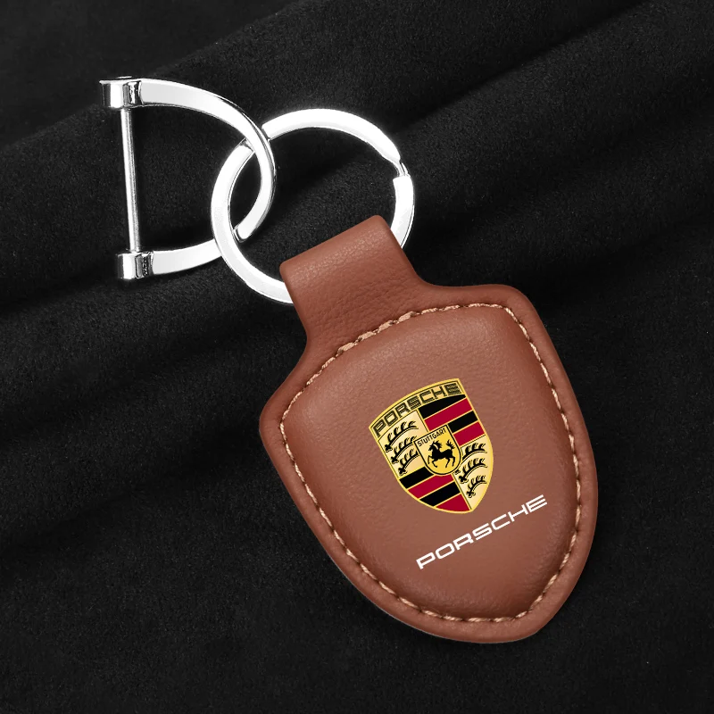 Porte-clés de voiture en cuir de type bouclier, porte-clés pour Porsche, Panamera, Broderie, Taycan, 911, 718, Macan Carrera, Accessoire, 928, 944, 968, 944