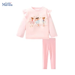 Little maven 2024 New Baby Girls Autumn Ballet Dancers Kids Clothes Sets  Children's Clothing Cotton Tops + Leggings Spring