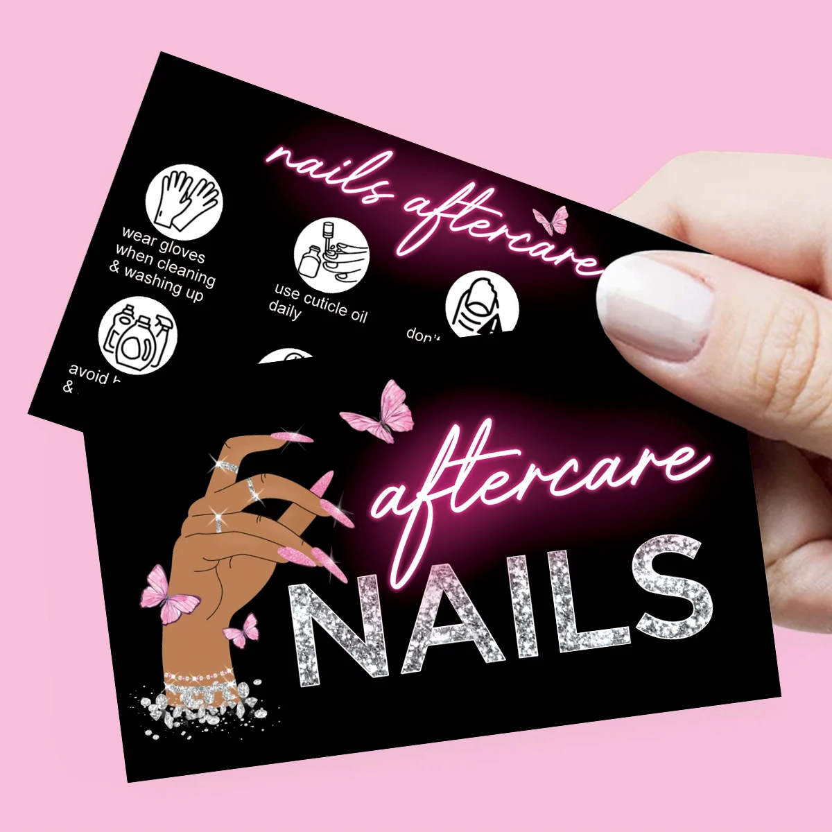 50Pcs Handmade Nails Aftercare Card Press On Nail Black Business Card Nail Discount Loyalty Card Nail Art Paper Card Board