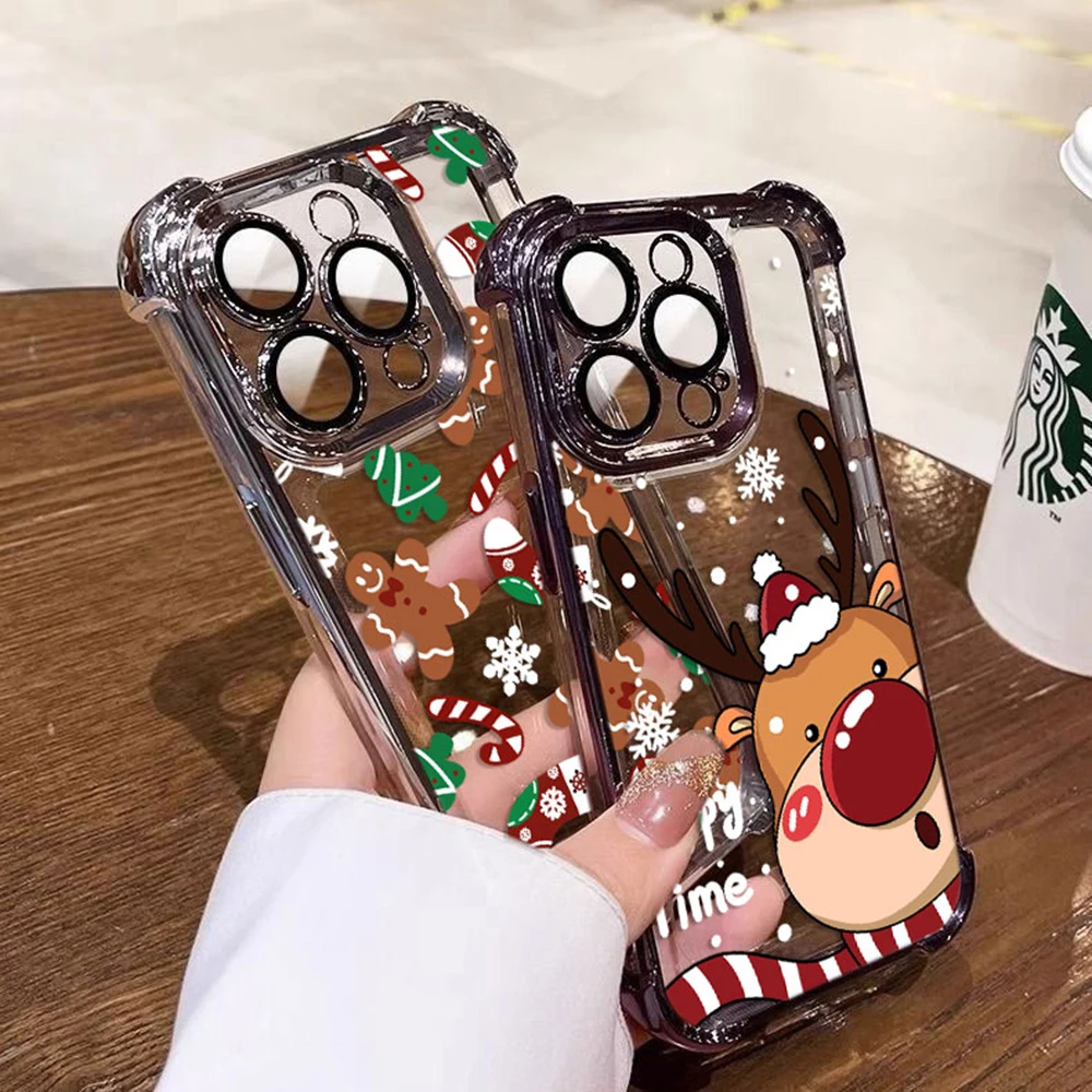 Santa Claus Elk Snowman Christmas Plating Case For Oppo Reno12 Reno11 Reno10 Reno8 Reno7 Pro Plus 4G 5G Shockproof Anti Fall