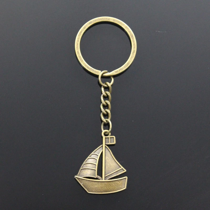 Fashion Keychain 30x25mm Ship Boat Sailboat Pendants DIY Men Jewelry Car Key Chain Ring Holder Souvenir For Gift