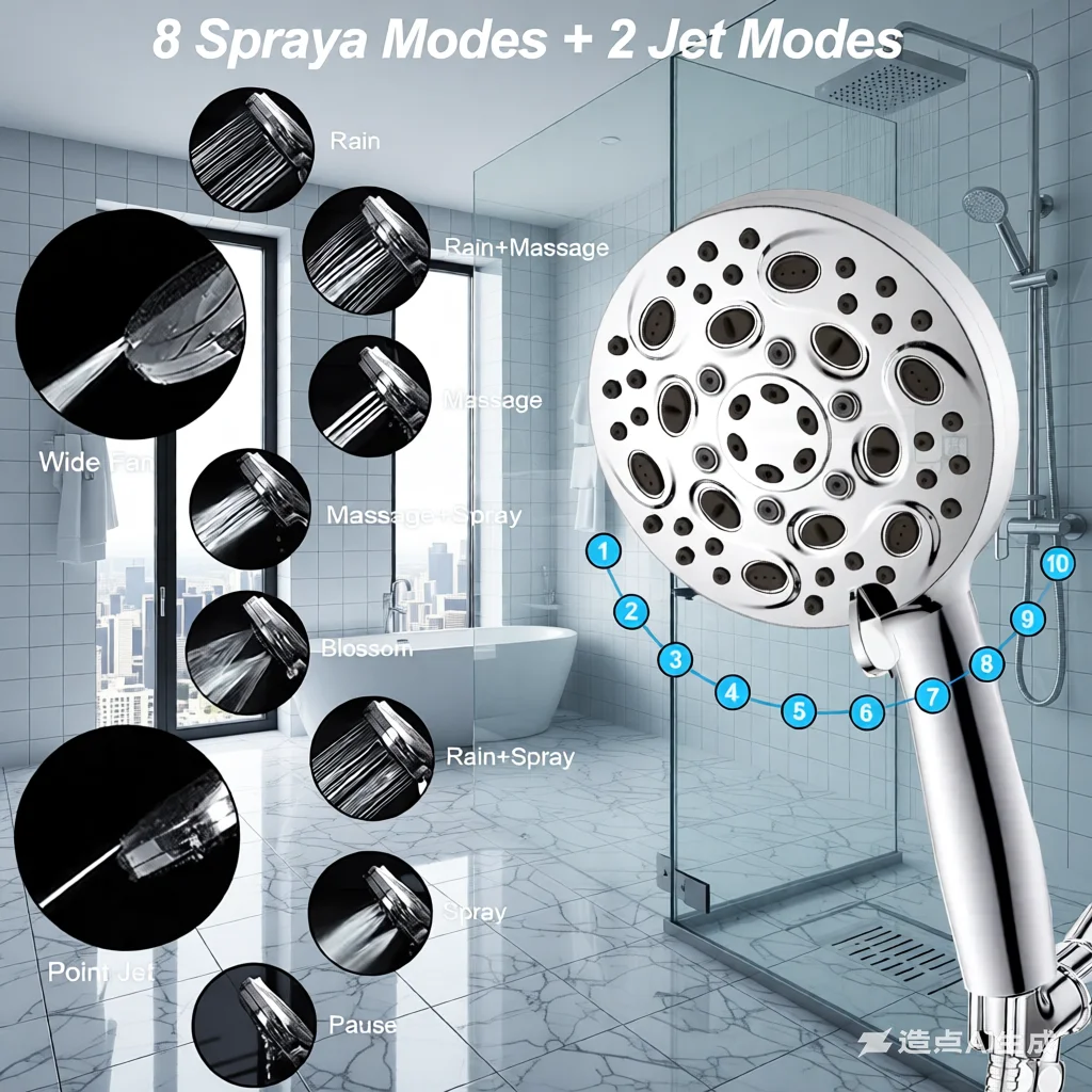 

10-режимный набор для ручного душа с фильтром — хромированная отделка, задние форсунки для мытья посуды, высокое давление и защита от заброса