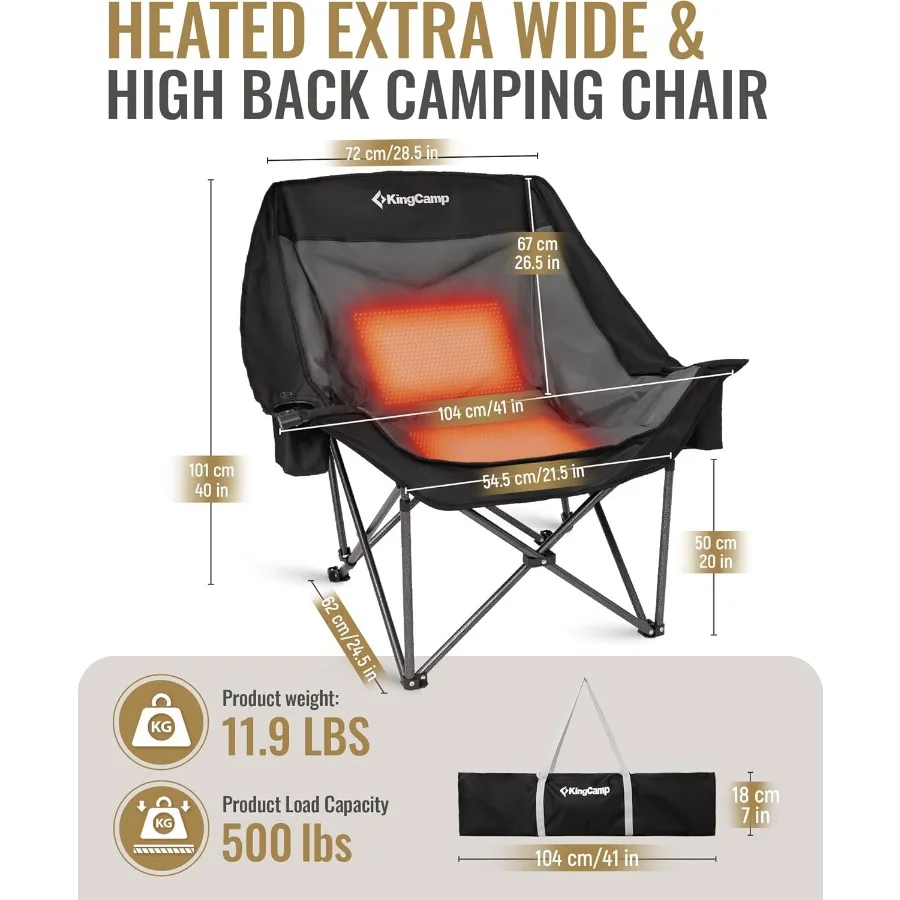 كرسي تخييم XL كبير الحجم ساخن عالي التحمل 500 رطل أريكة قابلة للطي للبالغين مبطن مقعد أريكة مريح كبير 3 مستويات حرارية ث #2