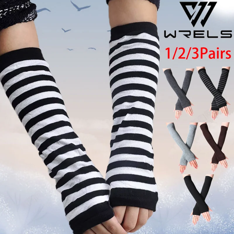 1/2/3Pairs Winter Long Gloves Elbow Mittens Half Finger Knitted Stretchy Cycling Arm Warmer Unisex Outdoor Sport Arm Cover