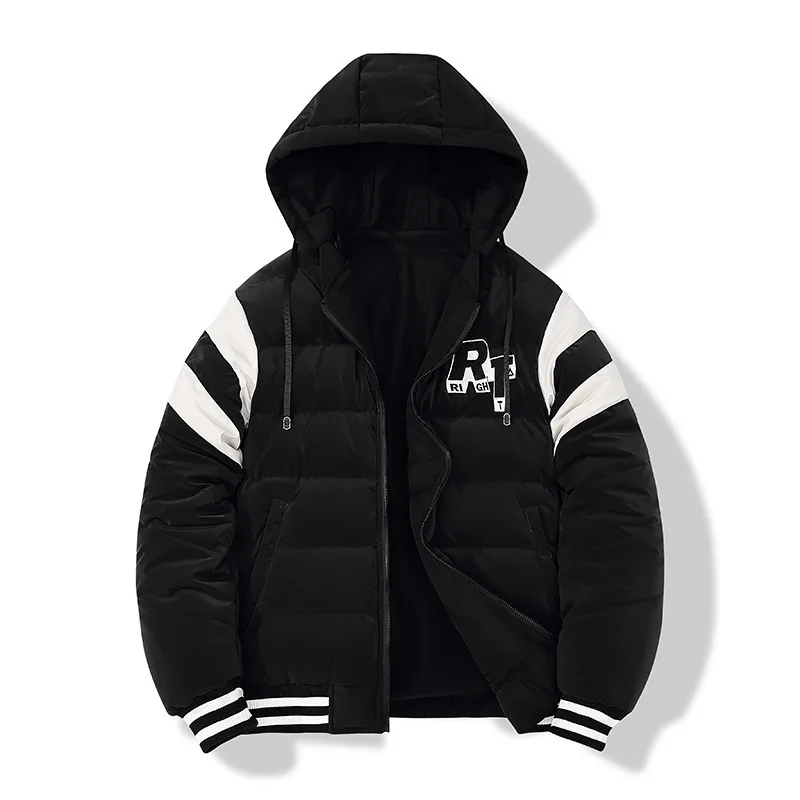 

Men Winter Down Jacket Letter Printed Striped Man Hooded Outerwear Streetwear Thicken Warm Loose Outdoor Male Parkas Coat