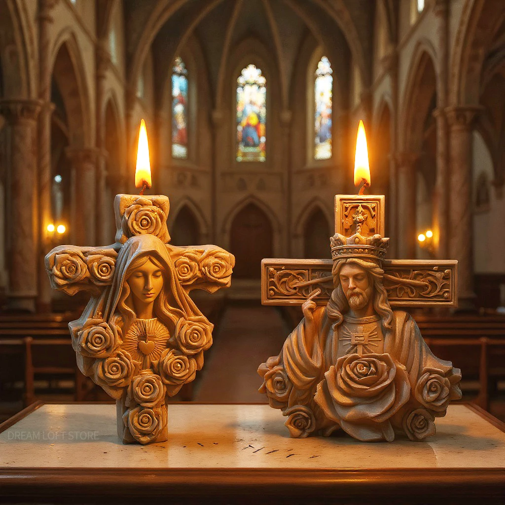 Molde de silicone para velas, cruz de jesus e maria, moldes de velas diy, gesso de resina, moldes de silicone de natal, materiais de fabricação de velas
