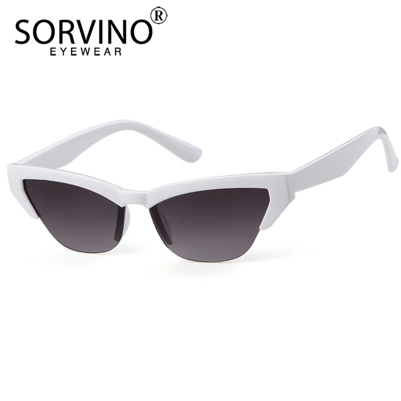 SORVINO Retro Cat Eye Sunglasses Women Rimless Half Frame Titanium Small Black 90s Luxury Designer Sun Glasses Shades UV400