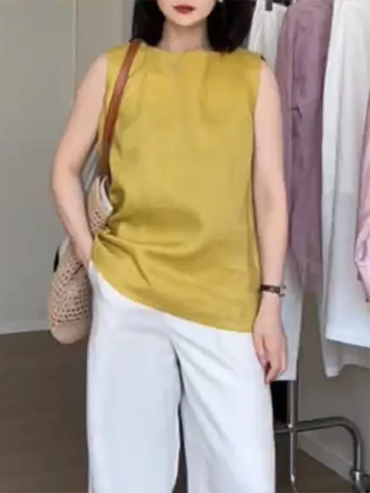 

Желтый свободный крой Svel round Ne irt для женщин больших размеров, повседневный универсальный летний новый утягивающий топ для поездок на работу