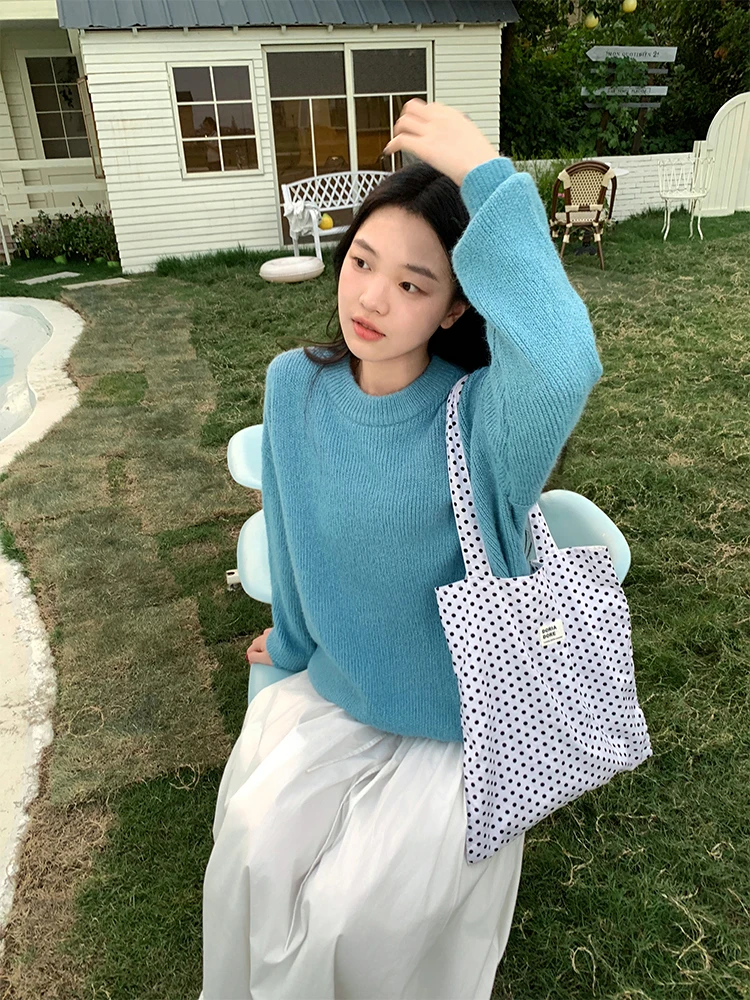 

Vegetable Orbs Commute Lazy Sle round Ne Overhead Knitted Loose Women's Sweater Autumn Winter Polyester Blend Long Sve