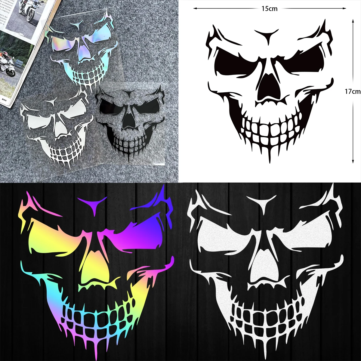 

JDM Skull Bones Motorcycle Reflective Laser Sticker Decor Moto Helmet Bike Scooter Body Windshield Motorcycles Accessories Decal