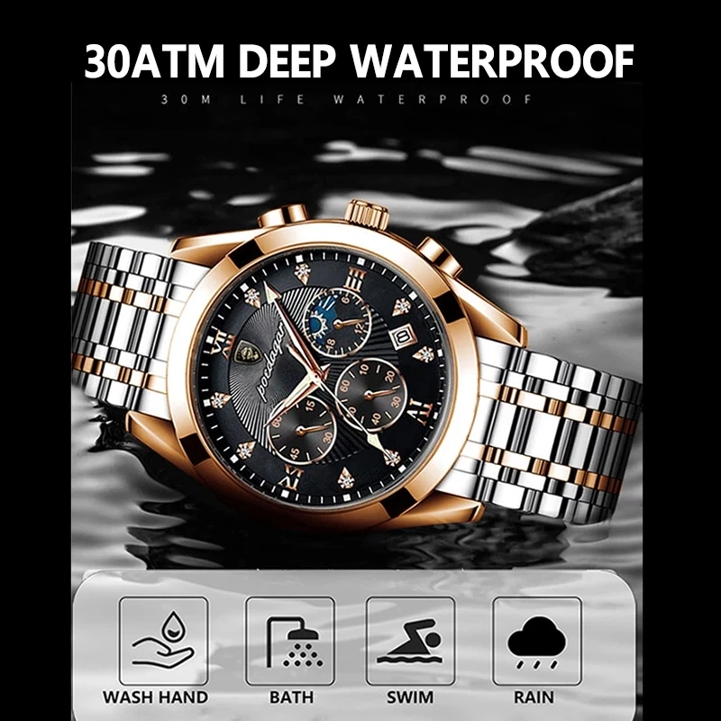 POEDAGAR Luxury Chronograph Quartz Watch For Men High Quality Luminous Waterproof Men\'s Watch Stainless Steel Men Watches Reloj