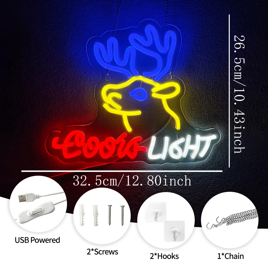Coors Light Neon Sign for Wall Decor,LED Lights Sign for Bedroom Man Cave Bar Pub,Neon Light for Christmas Birthday Party Gifts view 2