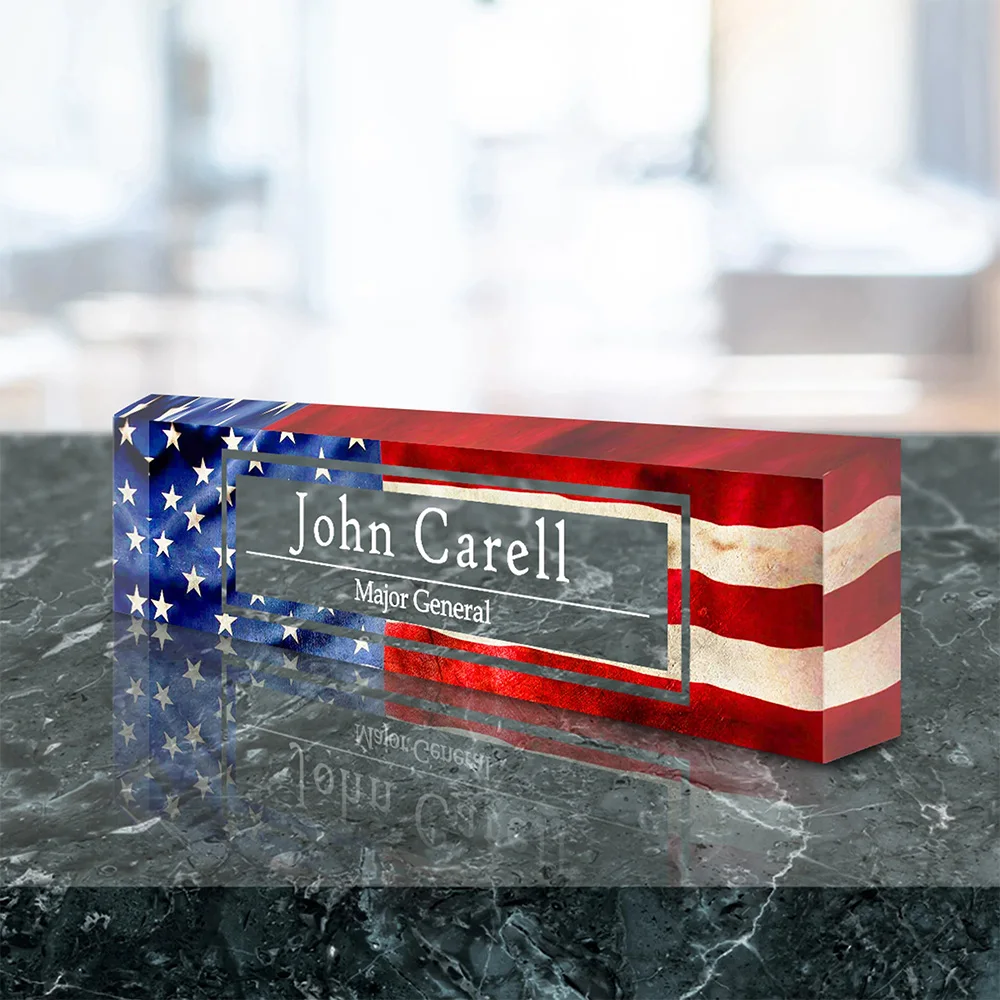 Customize a personalized office desk plaque | American flag | Transparent acrylic plaque | Custom office decoration | Personaliz - view 2