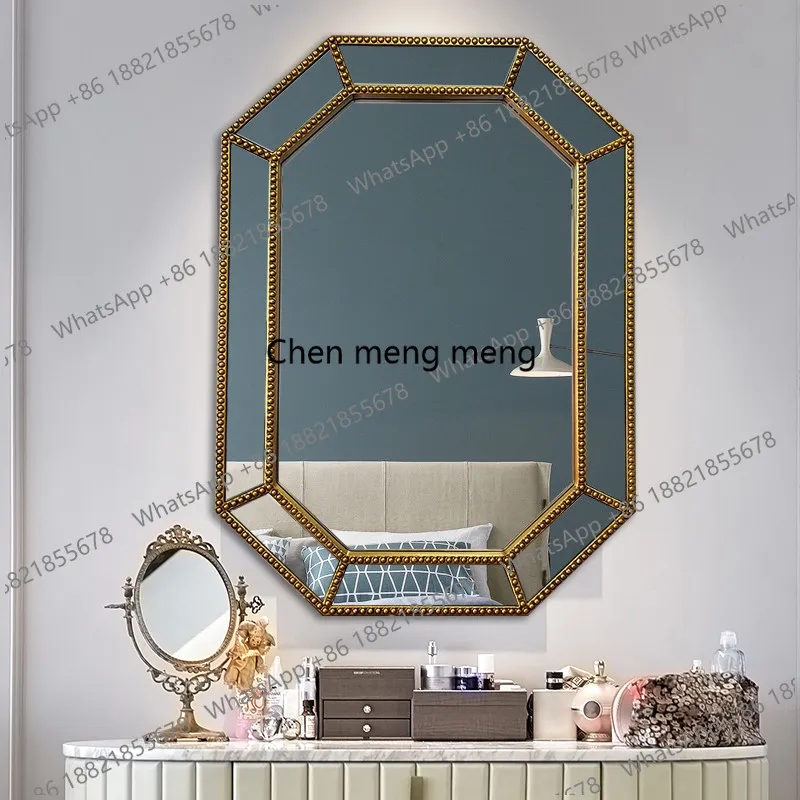 

European bathroom mirror, polygonal mirror, bathroom hanging mirror, light luxury retro decoration barber shop