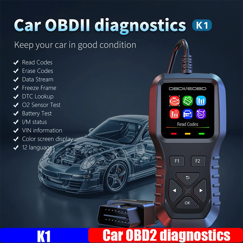 

K1 Автомобильный OBD2 диагностический сканер диагностические инструменты для грузовых автомобилей считыватель кодов с сбросом DTC Lookup O2 датчик/тест аккумулятора на заказ