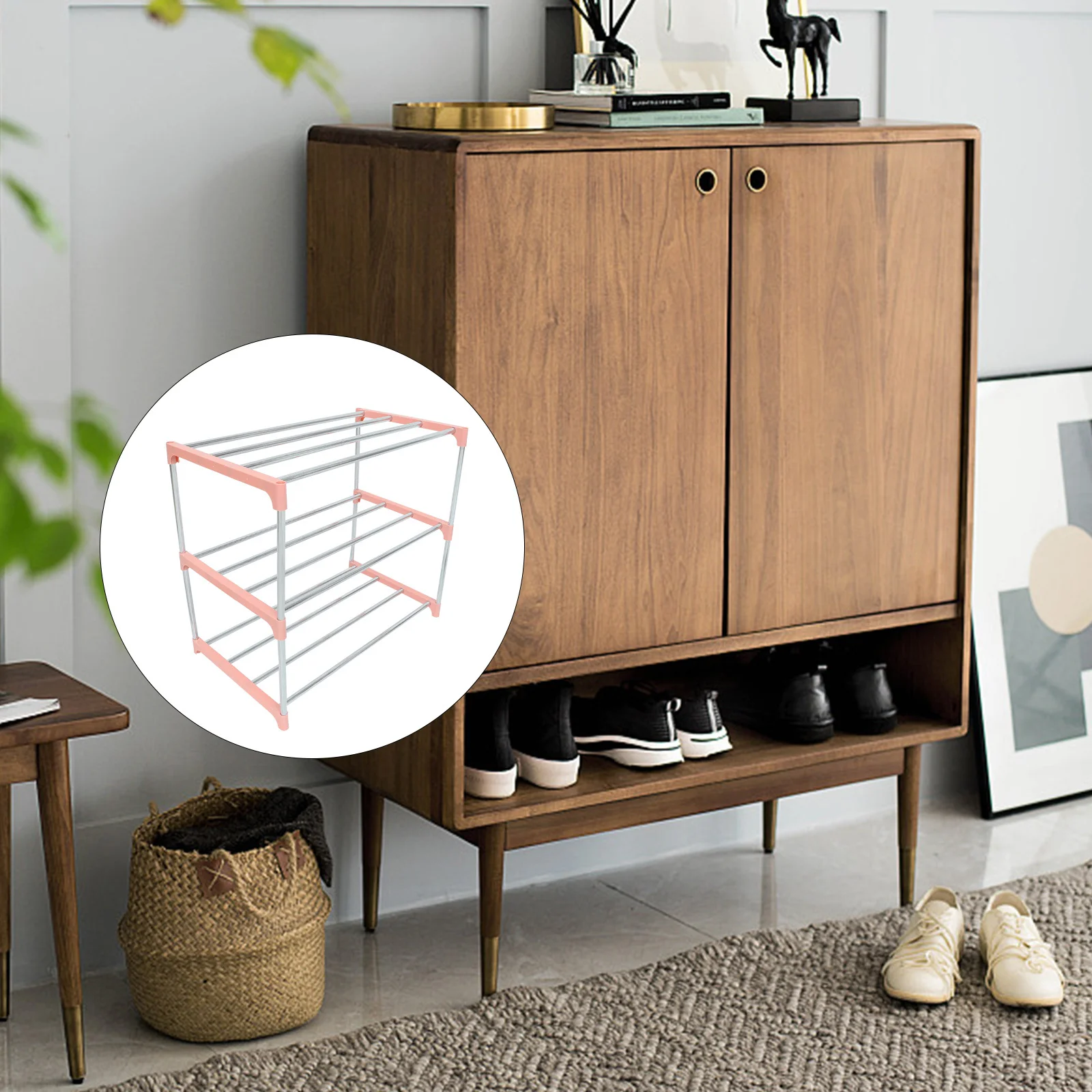 

Shoe Racks Shoes Storage Organizer Stackable Multi-layer Simple Shelves Pink Shelf Space Saving Holder