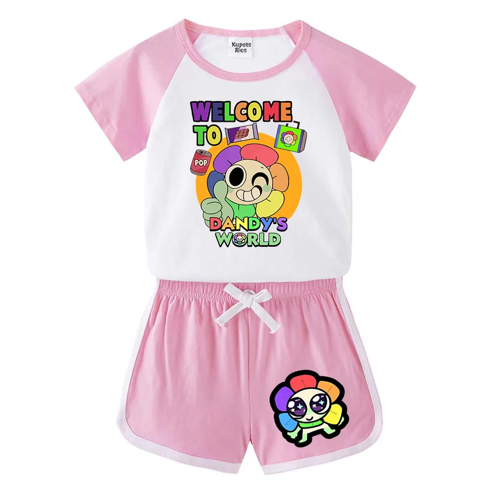 Dandys World Children's Clothing Sets Wish Asha Dandy Cosplay Costume Kids T Shirt Suit Girls Short Sleeve Shorts 2pcs Outfits