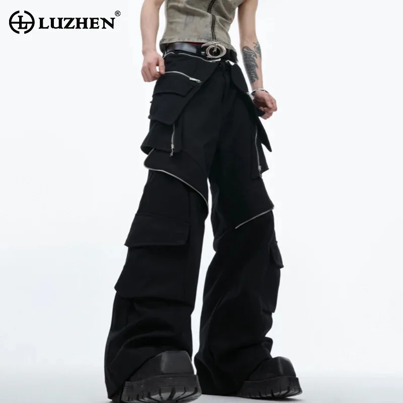 LUZHEN Metal Zipper Big Pockets Casual Pants Detachable Design Men's Original Trendy Personalized High Street Trousers LZ7514