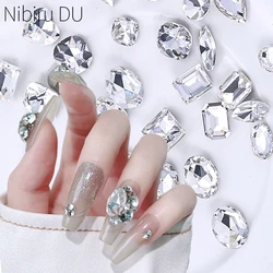 10pcs New Clear Nail Rhinestone Super Flash Pointed Bottom Fertilizer Square Crooked Heart 3D Nails Art Jewelry Decorations