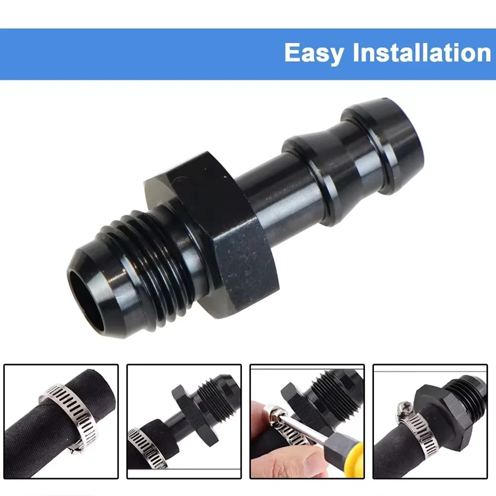 Adaptador de lengüeta de manguera negra de 6AN Flare a 3/8 "o a 5/16", Conector de lengüeta de empuje de 8AN a 1/2 "macho de línea de combustible de aluminio