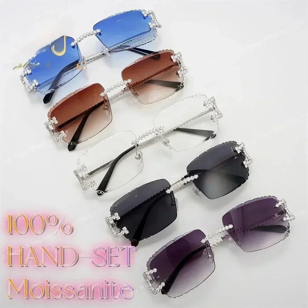 REAL HAND SET Luxury Jewelry s925 sunglasses Moissanite pass diamond tester Rimless men iced out sunglasses Custom Accepted