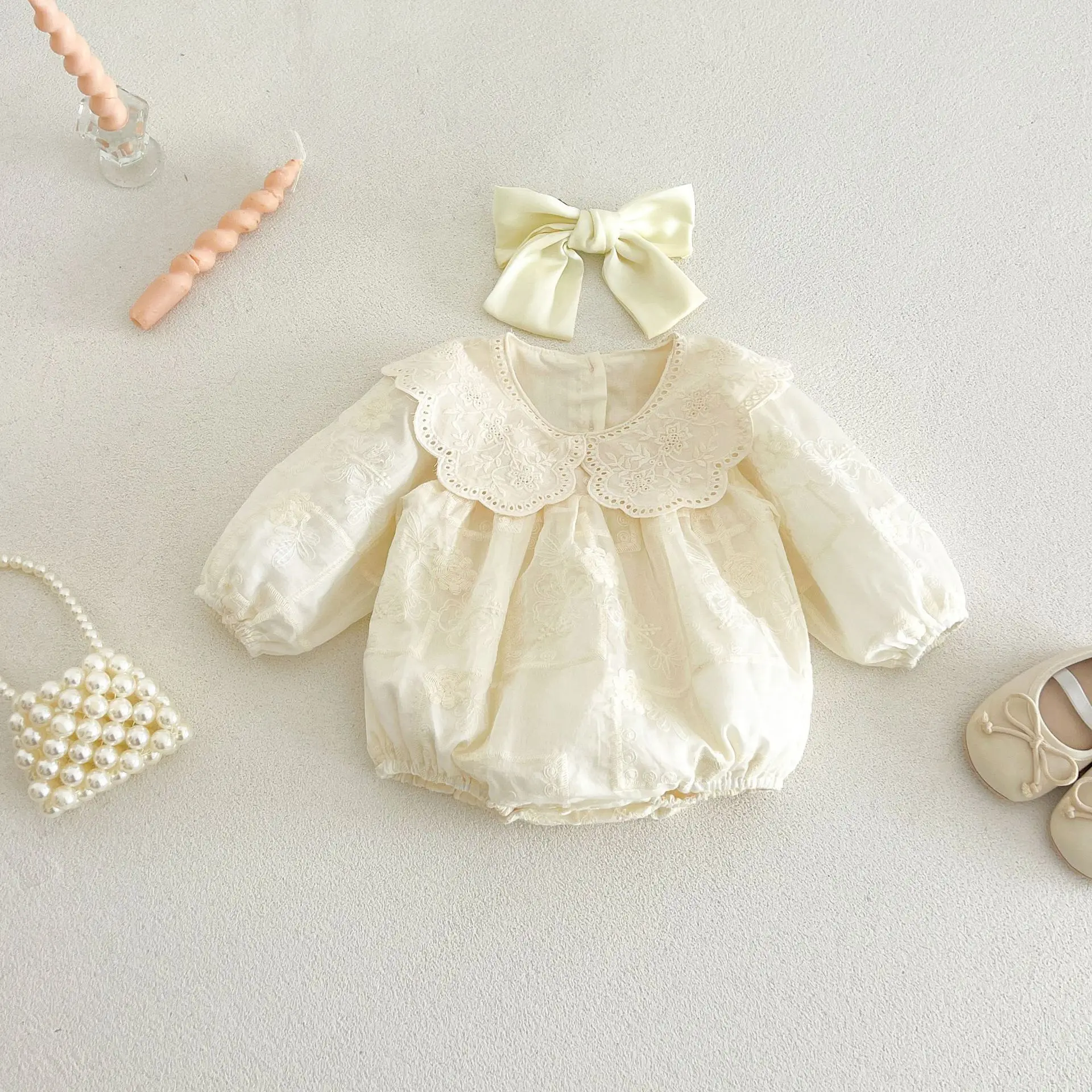 2026 Autumn New Baby Girl Long Sleeve Lace Collar Bodysuit Cute Newborn Toddler Cotton Bodysuit Infant Girl Clothes