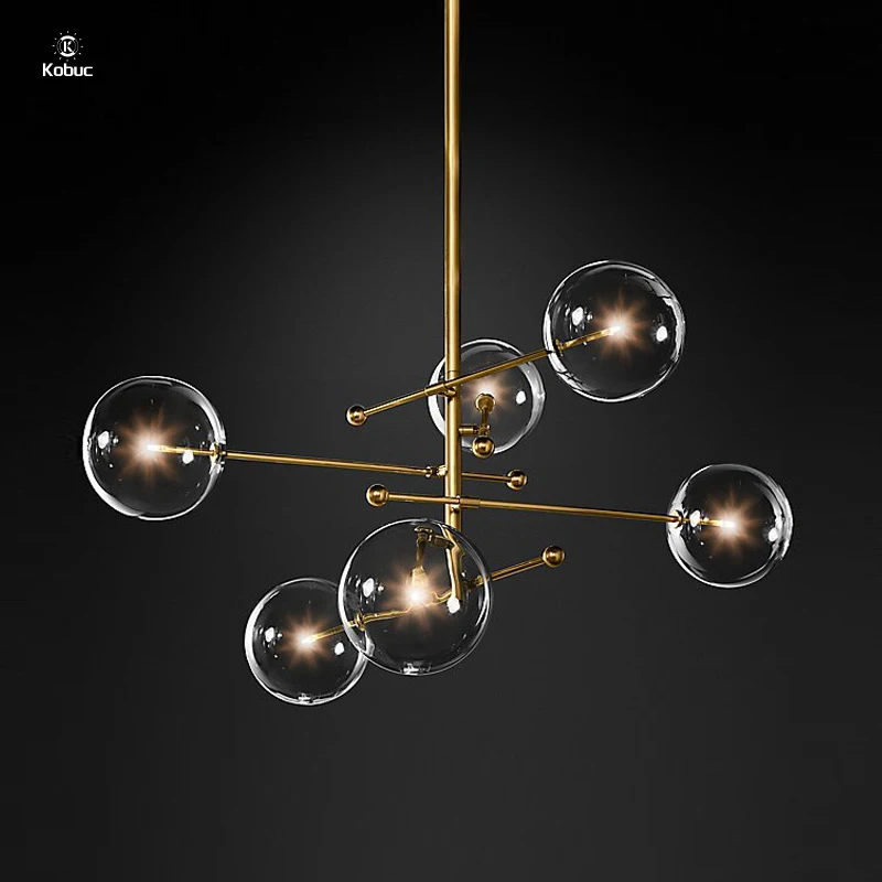 

Kobuc Postmodern LED Chandelier Living Room Black Gold Hanging Light Fixture Nordic Dining Room Glass ball Pendant Lamp Lighting